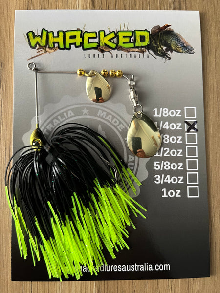 1/4oz Spinnerbait ~ FLURO DIP BLACK (Gold Blades)