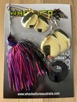 5/8oz Quad Spin Spinnerbait ~ EVIL PURPLE ~ Grub Trailer (Gold Blades)