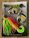 5/8oz Quad Spin Spinnerbait ~ FLURO POP ~ Grub Trailer (Gold Blades)