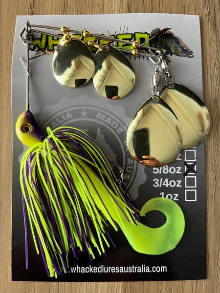 5/8oz Quad Spin Spinnerbait ~ BAHAMA ~ Grub Trailer (Gold Blades)