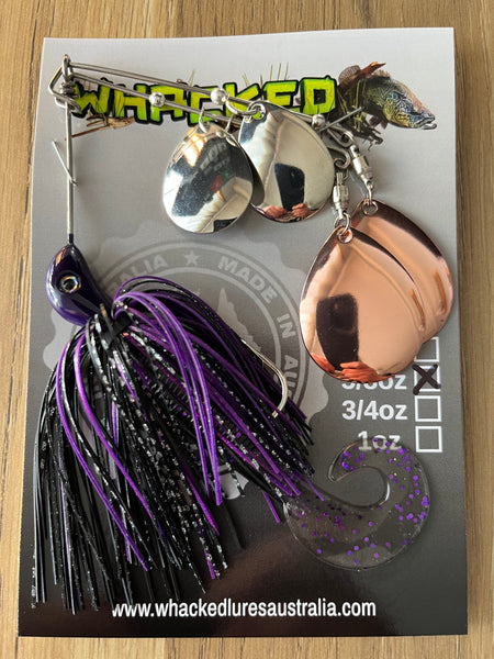5/8oz Quad Spin Spinnerbait ~ PHANTOM PURPLE ~ Grub Trailer (Mixed Blades)