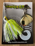 5/8oz Twin Spin Spinnerbait ~ ACID WHITE ~ Grub Trailer (Gold Blades)