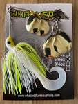 5/8oz Quad Spin Spinnerbait ~ ACID WHITE ~ Grub Trailer (Gold Blades)