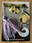 5/8oz Quad Spin Spinnerbait ~ REGAL WHITE ~ Grub Trailer (Gold Blades)