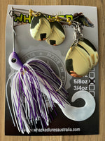 5/8oz Quad Spin Spinnerbait ~ REGAL WHITE ~ Grub Trailer (Gold Blades)