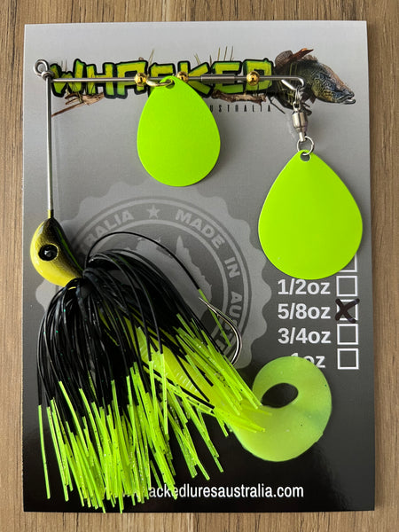 5/8oz Spinnerbait ~ FLURO DIP BLACK ~ Grub Trailer (Coloured Blades)
