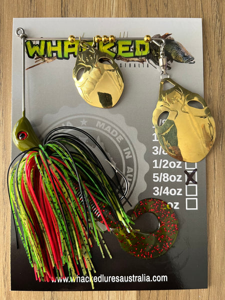 5/8oz 'Invader' Blade Spinnerbait ~ REDFIN GREEN ~ Grub Trailer