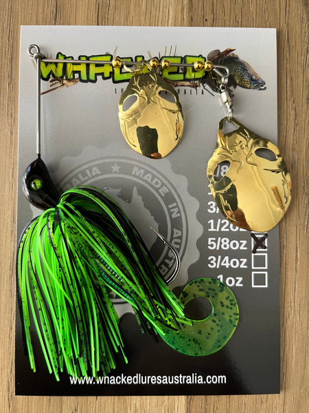 5/8oz 'Invader' Blade Spinnerbait ~ GOBLIN GREEN ~ Grub Trailer