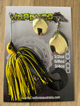 5/8oz Spinnerbait ~ BLACK & YELLOW II ~ Grub Trailer (Gold Blades)