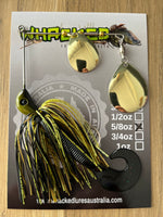 5/8oz Spinnerbait ~ GREMLIN GREEN ~ Grub Trailer (Gold Blades)