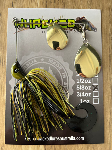 5/8oz Spinnerbait ~ GREMLIN GREEN ~ Grub Trailer (Gold Blades)