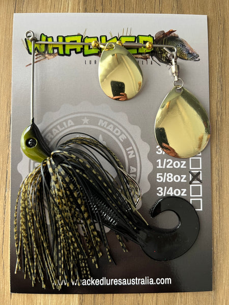 5/8oz Spinnerbait ~ GUPPY GREEN ~ Grub Trailer (Gold Blades)