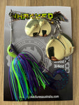 5/8oz Quad Spin Spinnerbait ~ JUNE BUG ~ Grub Trailer (Gold Blades)