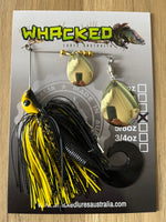 1/2oz Spinnerbait ~ BLACK & YELLOW ~ Grub Trailer (Gold Blades)