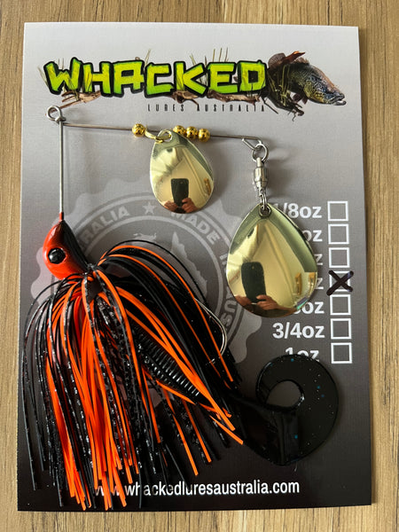 1/2oz Spinnerbait ~ VOLCANO ~ Grub Trailer (Gold Blades)