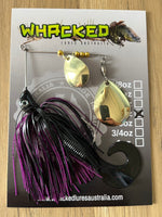 1/2oz Spinnerbait ~ PLUM BLACK ~ Grub Trailer (Gold Blades)