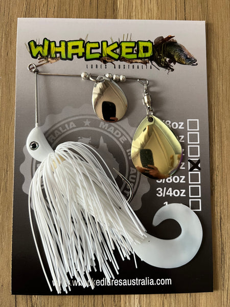 1/2oz Spinnerbait ~ WHITE ~ Grub Trailer (Mixed Blades)