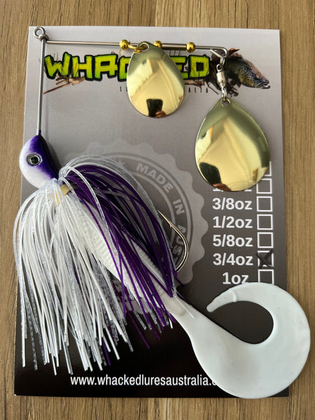 3/4oz Spinnerbait ~ REGAL WHITE ~ Grub Trailer (Gold Blades)