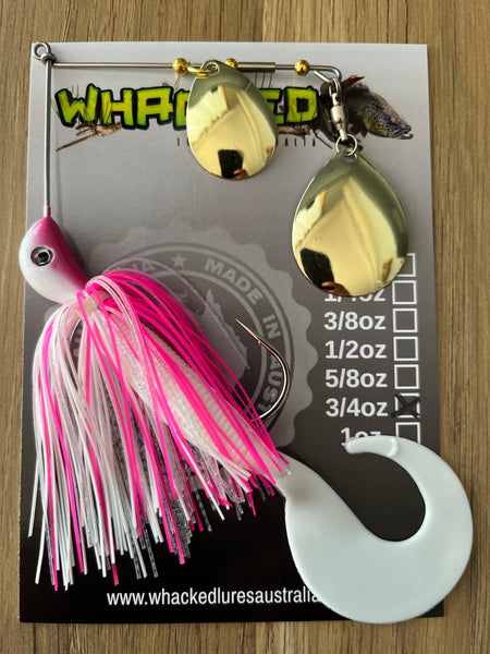 3/4oz Spinnerbait ~ COCONUT ICE ~ Grub Trailer (Gold Blades)