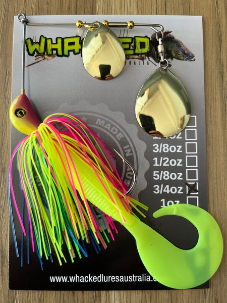3/4oz Spinnerbait ~ FLURO POP ~ Grub Trailer (Gold Blades)