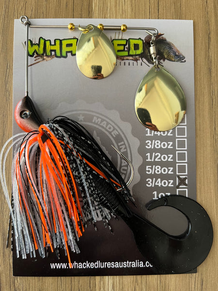 3/4oz Spinnerbait ~ VOLCANO FOX ~ Grub Trailer (Gold Blades)