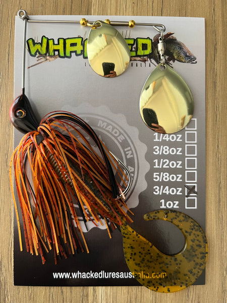 3/4oz Spinnerbait ~ RUSTIC ORANGE ~ Grub Trailer (Gold Blades)