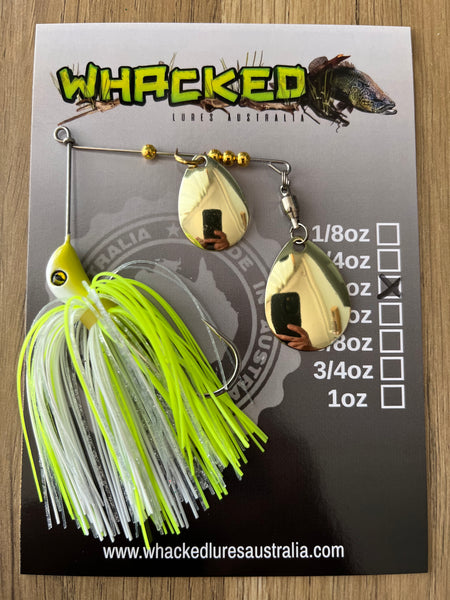 3/8oz Compact Spinnerbait ~ ACID WHITE (Gold Blades)