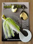 3/4oz Spinnerbait ~ ACID WHITE ~ Grub Trailer (Gold Blades)