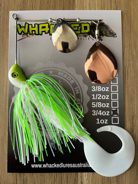3/4oz Spinnerbait ~ LIME SPLICE ~ Grub Trailer (Mixed Blades)