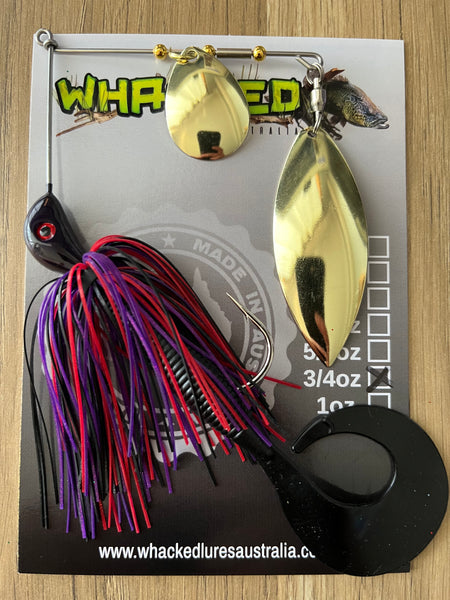 3/4oz Spinnerbait ~ EVIL PURPLE ~ Grub Trailer (Gold Willow Blade)