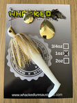 1oz Spinnerbait ~ WHITE GOLD ~ 5" Paddle Tail Trailer + Stinger Hook (Gold Blades)