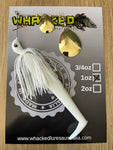 1oz Spinnerbait ~ WHITE ~ 5" Paddle Tail Trailer + Stinger Hook (Gold Blades)
