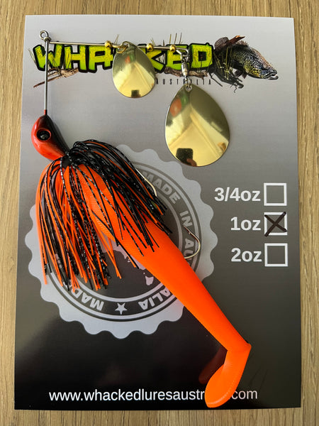 1oz Spinnerbait ~ VOLCANO ~ 5" Paddle Tail Trailer + Stinger Hook (Gold Blades)