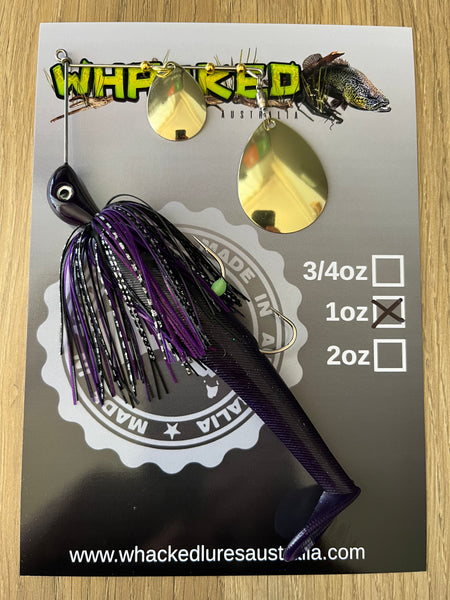 1oz Spinnerbait ~ PHANTOM PURPLE ~ 5" Paddle Tail Trailer + Stinger Hook (Gold Blades)