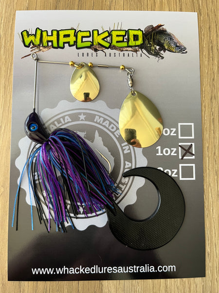 1oz Spinnerbait ~ BRUISER ~ 6" Grub Trailer (Gold Blades)