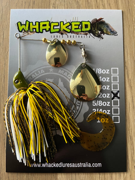 1/2oz Spinnerbait ~ MUZZA ~ Grub Trailer (Gold Blades)