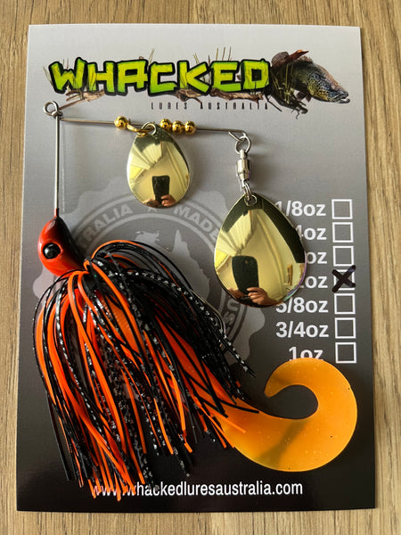 1/2oz Spinnerbait ~ VOLCANO ~ Grub Trailer (Gold Blades)