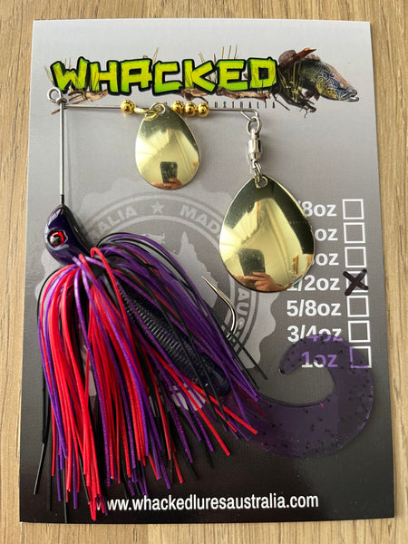 1/2oz Spinnerbait ~ EVIL PURPLE ~ Grub Trailer (Gold Blades)