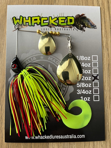 1/2oz Spinnerbait ~ FIREFLY ~ Grub Trailer (Gold Blades)