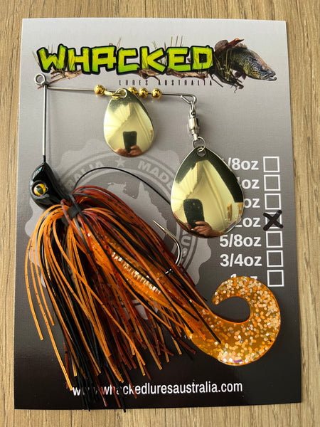 1/2oz Spinnerbait ~ RUSTIC ORANGE ~ Grub Trailer (Gold Blades)
