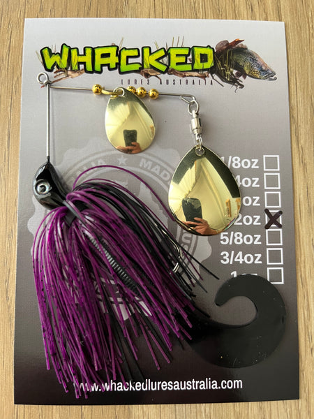 1/2oz Spinnerbait ~ PLUM BLACK ~ Grub Trailer (Gold Blades)