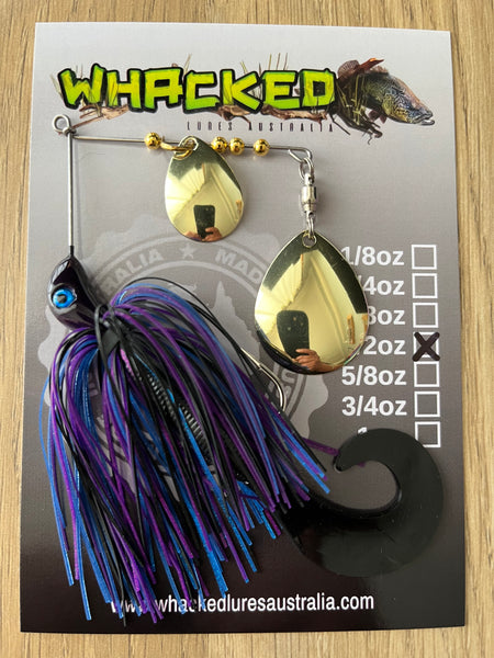 1/2oz Spinnerbait ~ BLUE EYE BRUISER ~ Grub Trailer (Gold Blades)