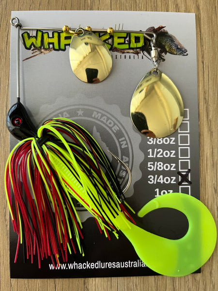 3/4oz Spinnerbait ~ FIREFLY ~ Grub Trailer (Gold Blades)