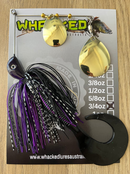3/4oz Spinnerbait ~ PHANTOM PURPLE ~ Grub Trailer (Gold Blades)