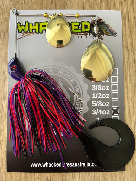 3/4oz Spinnerbait ~ EVIL PURPLE ~ Grub Trailer (Gold Blades)