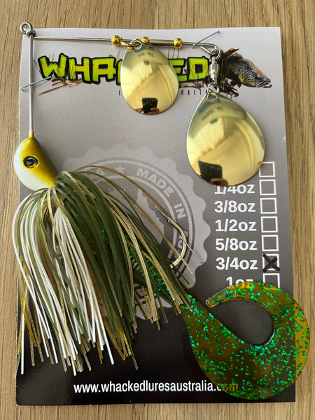3/4oz Spinnerbait ~ NATURAL GREEN ~ Grub Trailer (Gold Blades)