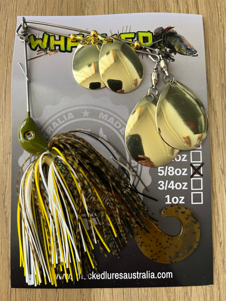 5/8oz Quad Spin Spinnerbait ~ MUZZA ~ Grub Trailer (Gold Blades)