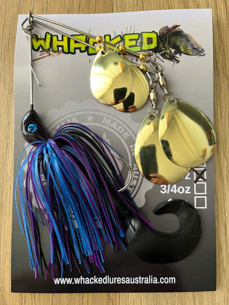 5/8oz Quad Spin Spinnerbait ~ BRUISER ~ Grub Trailer (Gold Blades)