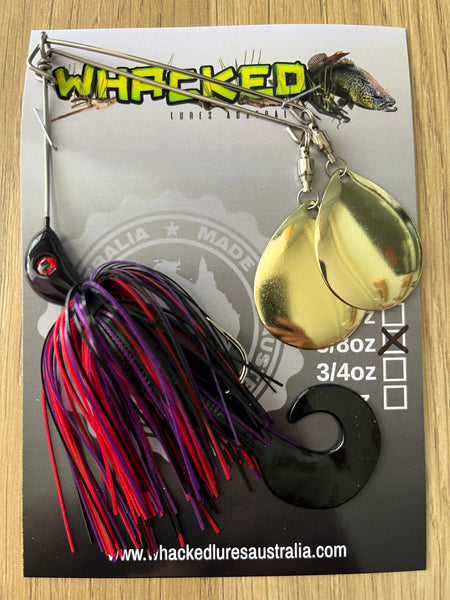 5/8oz Twin Spin Spinnerbait ~ EVIL PURPLE ~ Grub Trailer (Gold Blades)