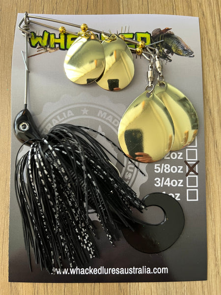 5/8oz Quad Spin Spinnerbait ~ DARTH VADER ~ Grub Trailer (Gold Blades)